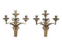 A Pair of Empire Style Gilt Bronze Three-Light Sconces