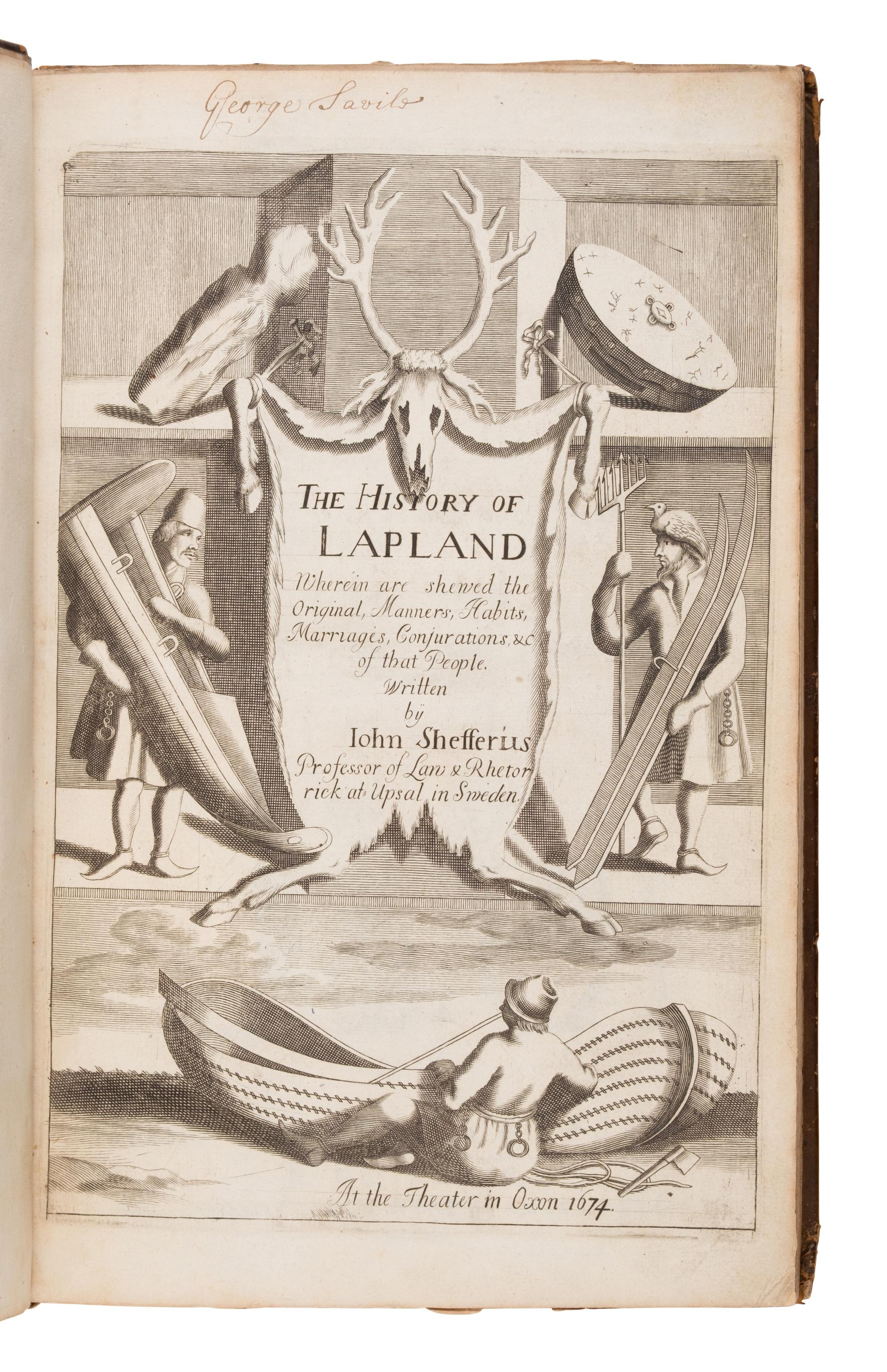 [Travel & Exploration]. Schefferus, Johannes (1621-1674). The History of Lapland . Oxford: At the Theater, and are to be sold by George West and Amos Curtein, 1674.