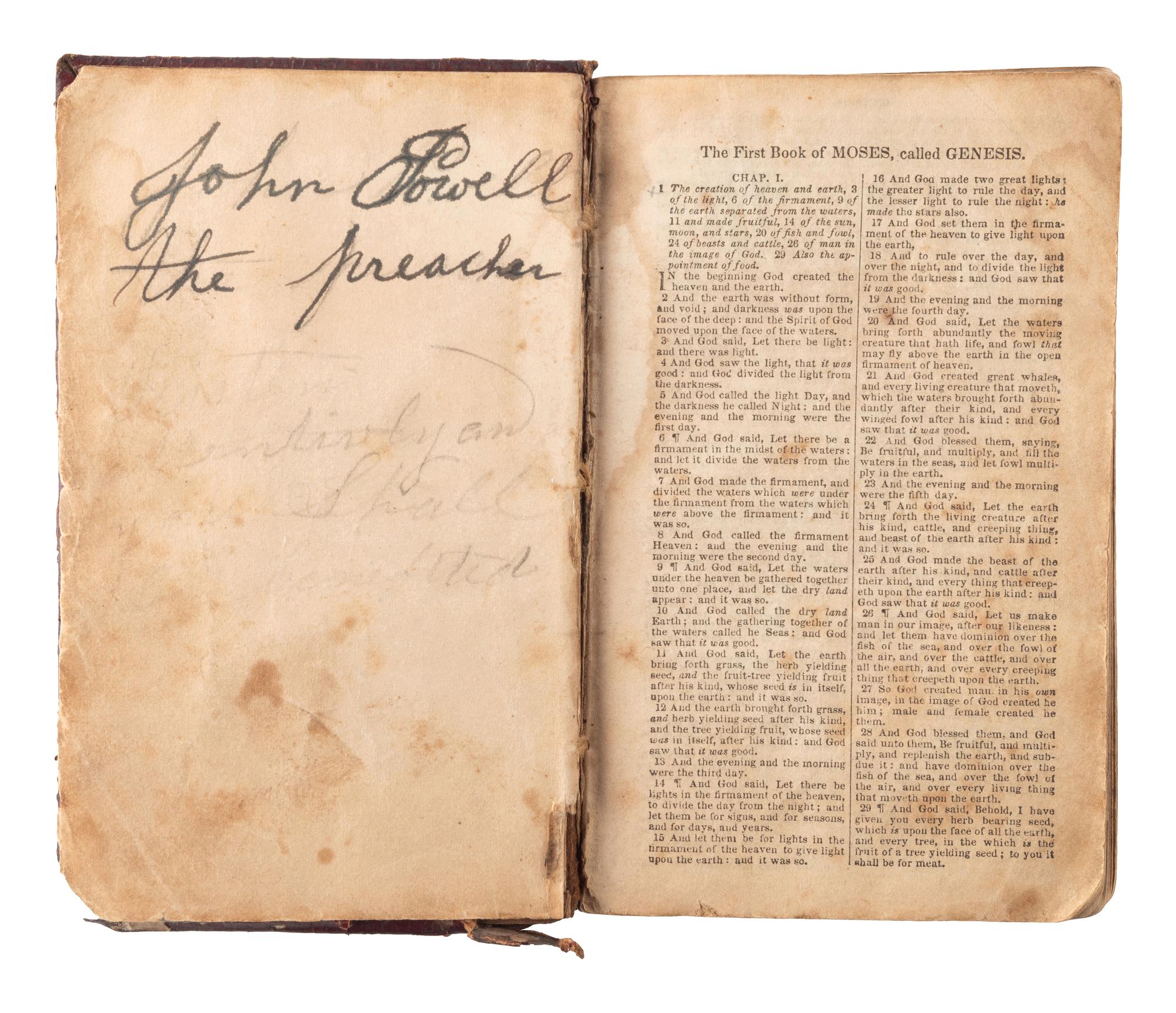 [CIVIL WAR]. A group of 8 items identified to Flavius J. Dewese, Company G, 118th Ohio Infantry, incl. the Bible he carried during the Civil War, post-war photographs and GAR button.