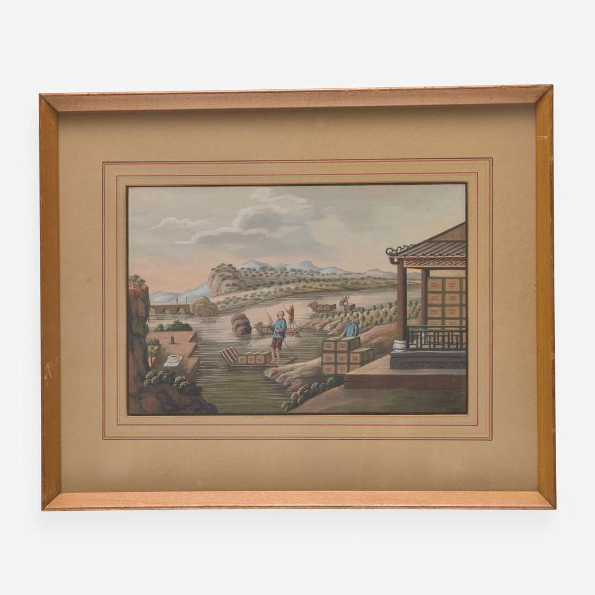 A group of three Chinese export paintings depicting scenes from the production of tea 製茶圖三幅 19th century ????