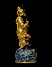 A Chinese Gilt Bronze and Cloisonn é Enamel Figure of a Daoist Immortal