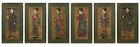 A Set of Six Japanese Paintings on Silk Each 26 1/4 x 10 1/2 inches. — 19TH CENTURY