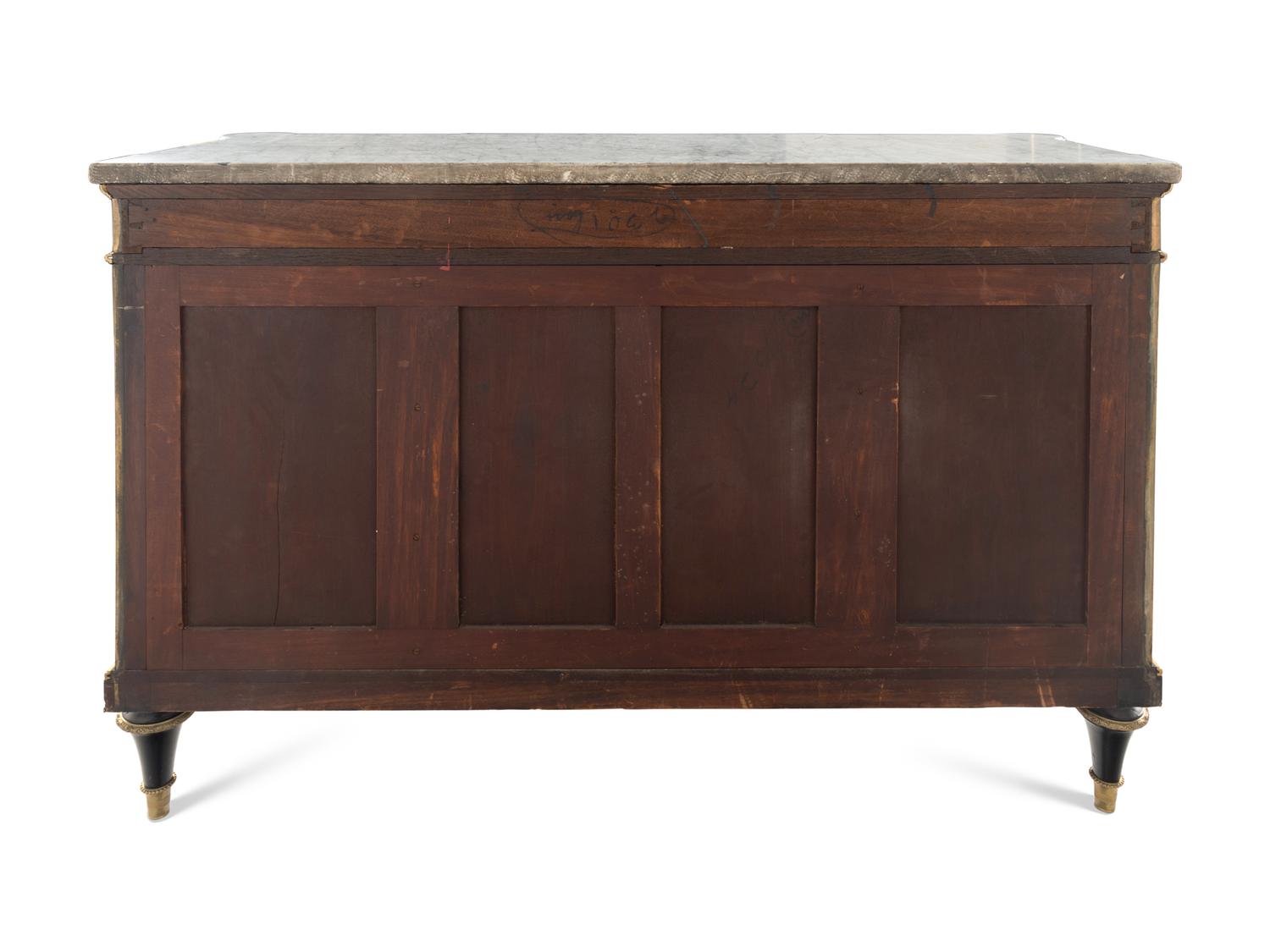 A Louis XVI Style Gilt Bronze Mounted Japanese Lacquer and Ebony Marble-Top Commode à Vantaux