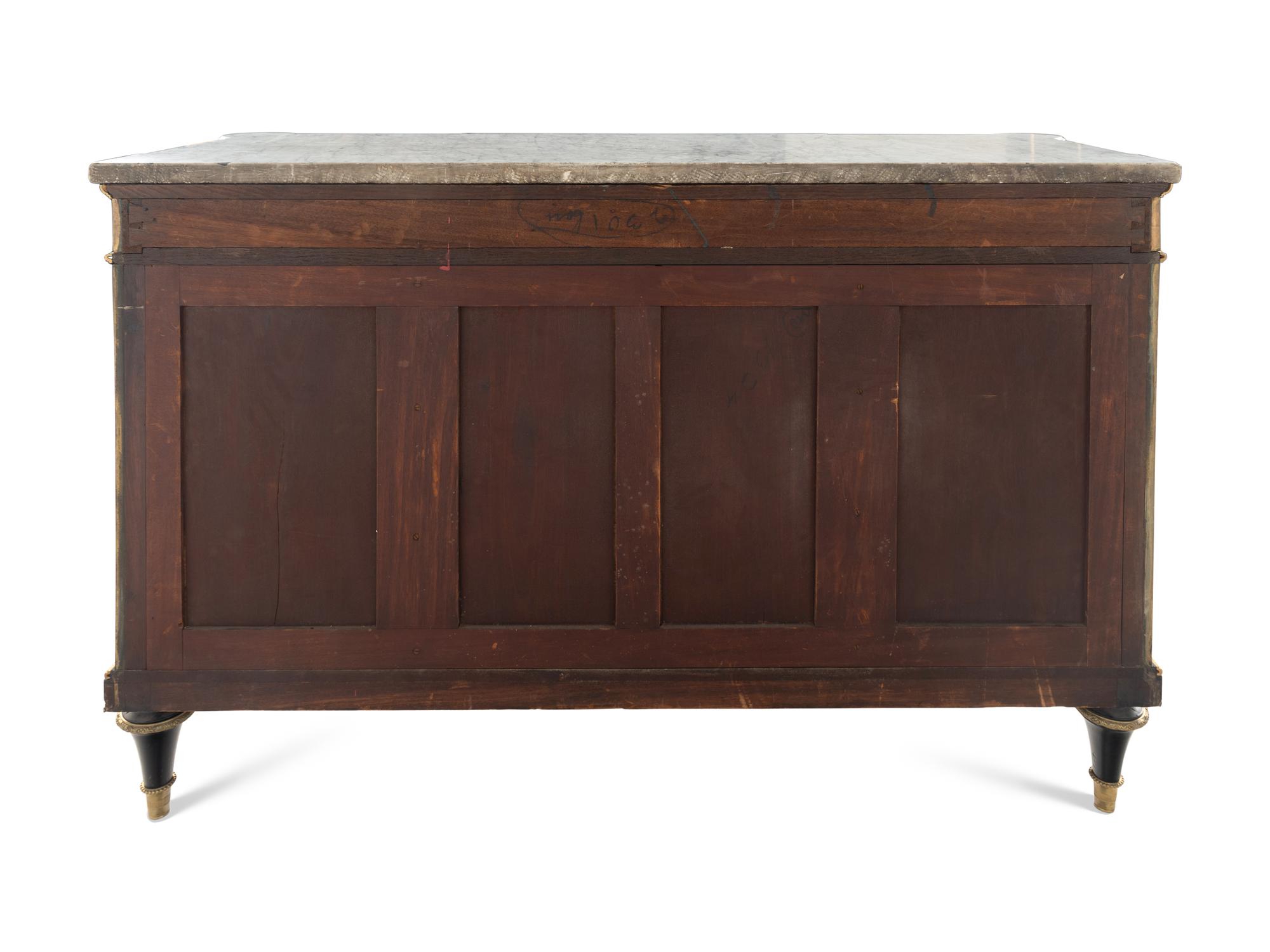A Louis XVI Style Gilt Bronze Mounted Japanese Lacquer and Ebony Marble-Top Commode à Vantaux