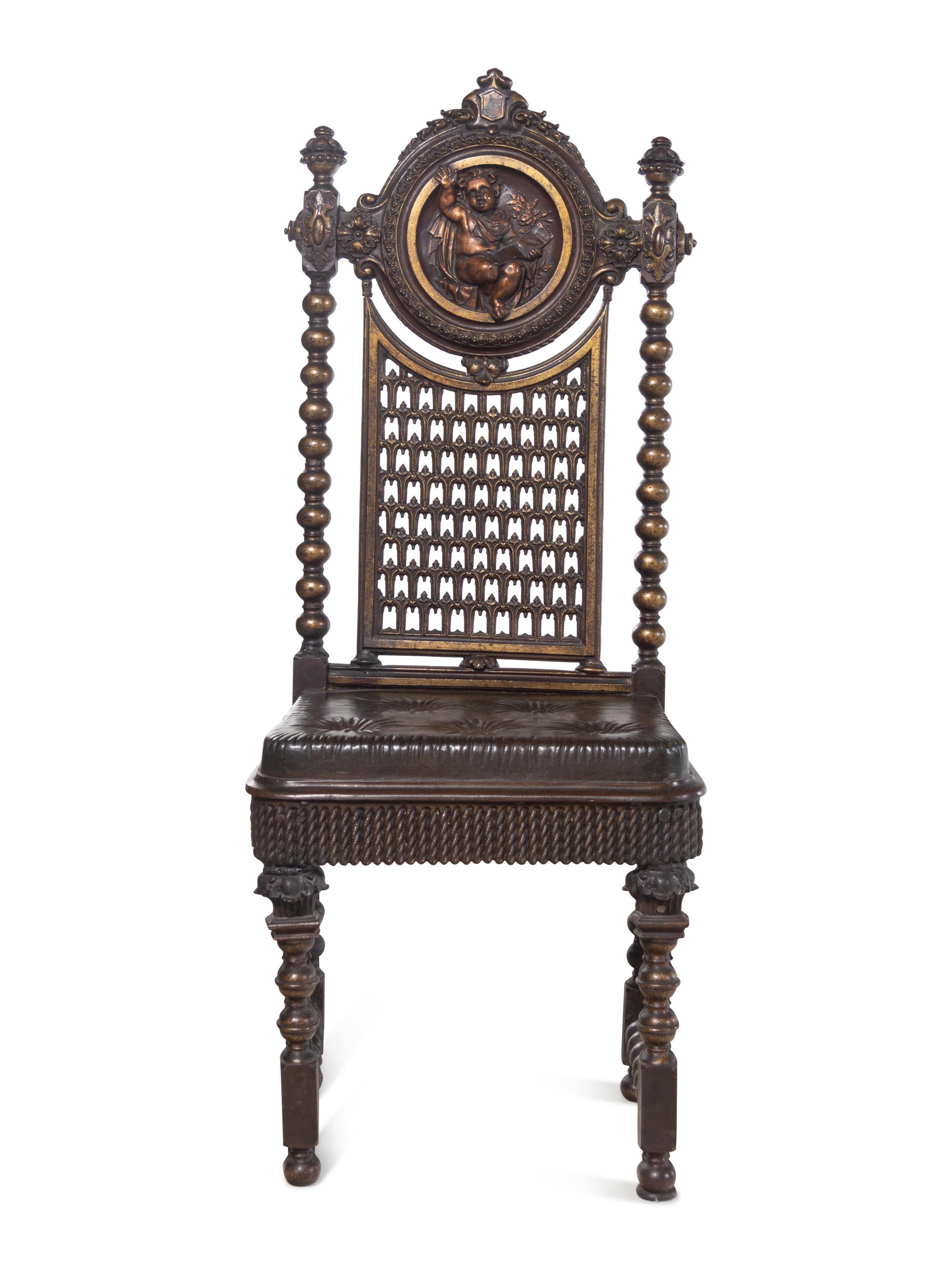 An English Renaissance Revival Bronzed Metal Side Chair in the Manner of Christopher Dresser