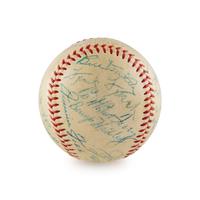 An Impressive Multi Signed Autograph Vintage 1955 Hall of Fame Induction Weekend Baseball Featuring Joe DiMaggio, Jimmie Foxx and 18 Others (Beckett Authentication Services)