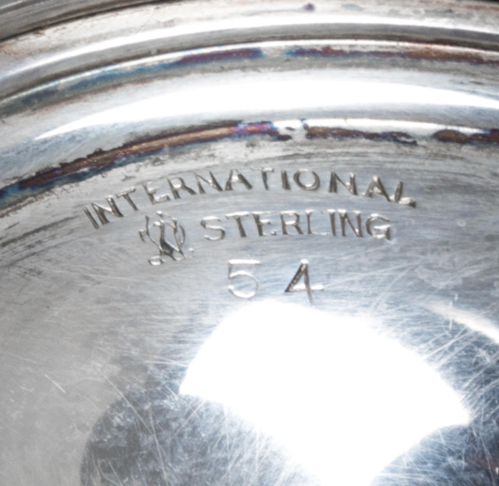 A Set of Ten American Silver Cordials, International Silver Co., Meriden, CT, Mid 20th Century, the circular bowls with flaring rims, r