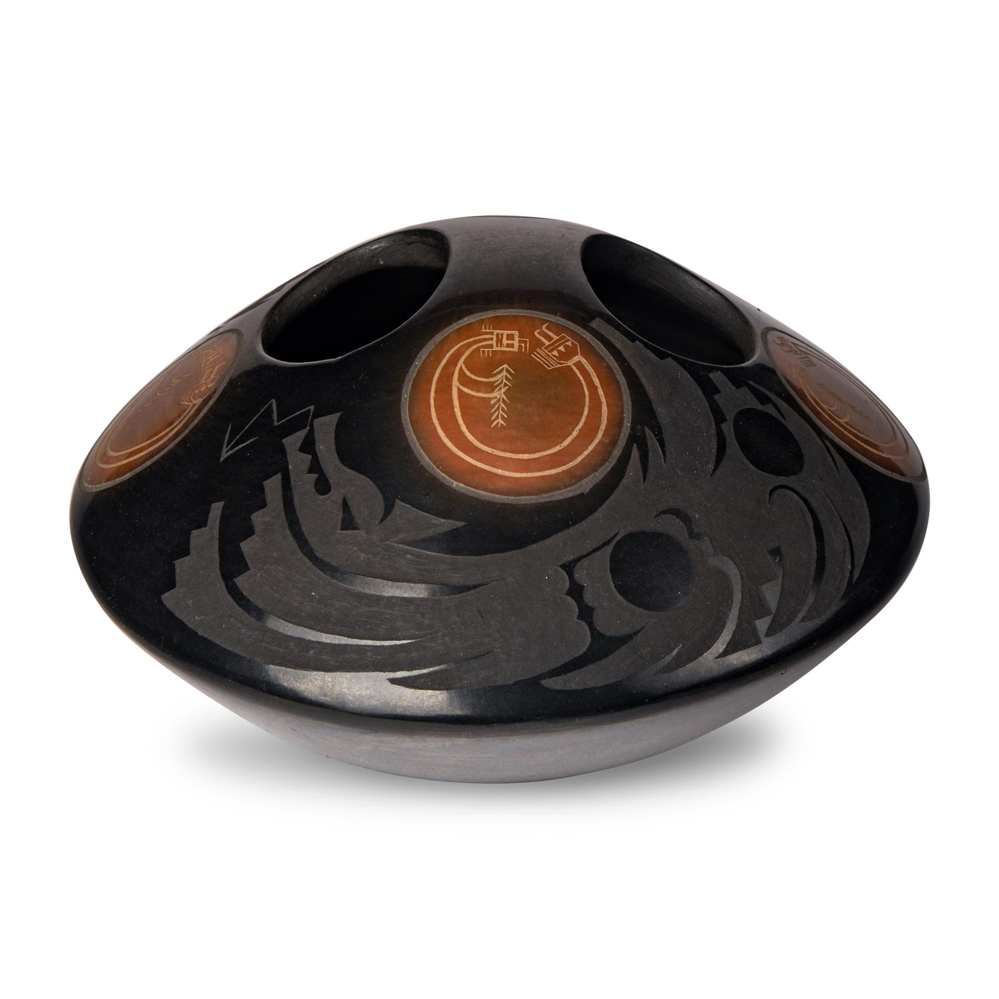 Grace Medicine Flower and Camilio Tafoya (Santa Clara, b. 1938 / 1902-1995) — Black and Sienna Sgraffito Pottery Jar