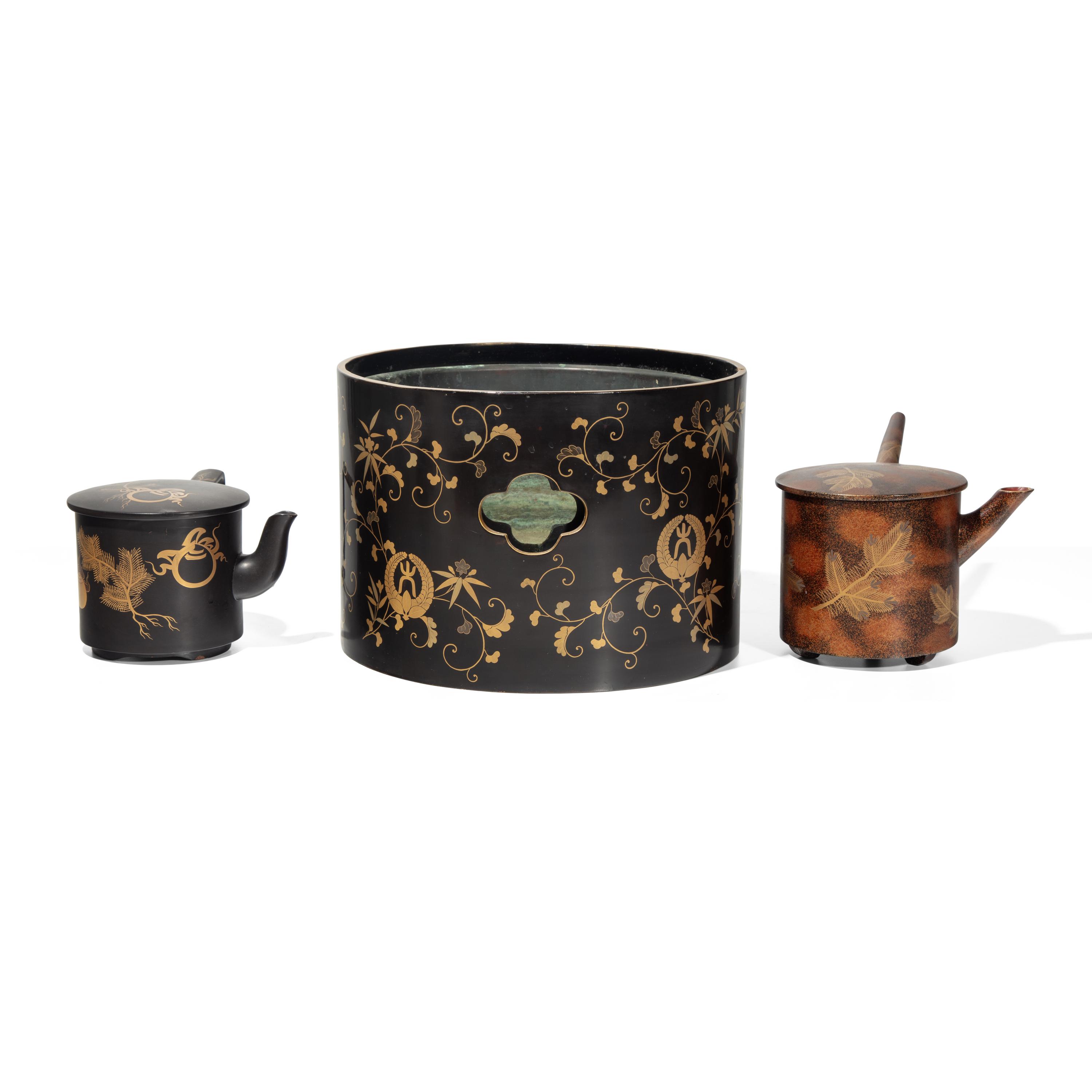 Three Japanese Gold and Black Lacquer Wares, 19th Century