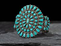Zuni Silver and Turquoise Cluster Cuff Bracelet