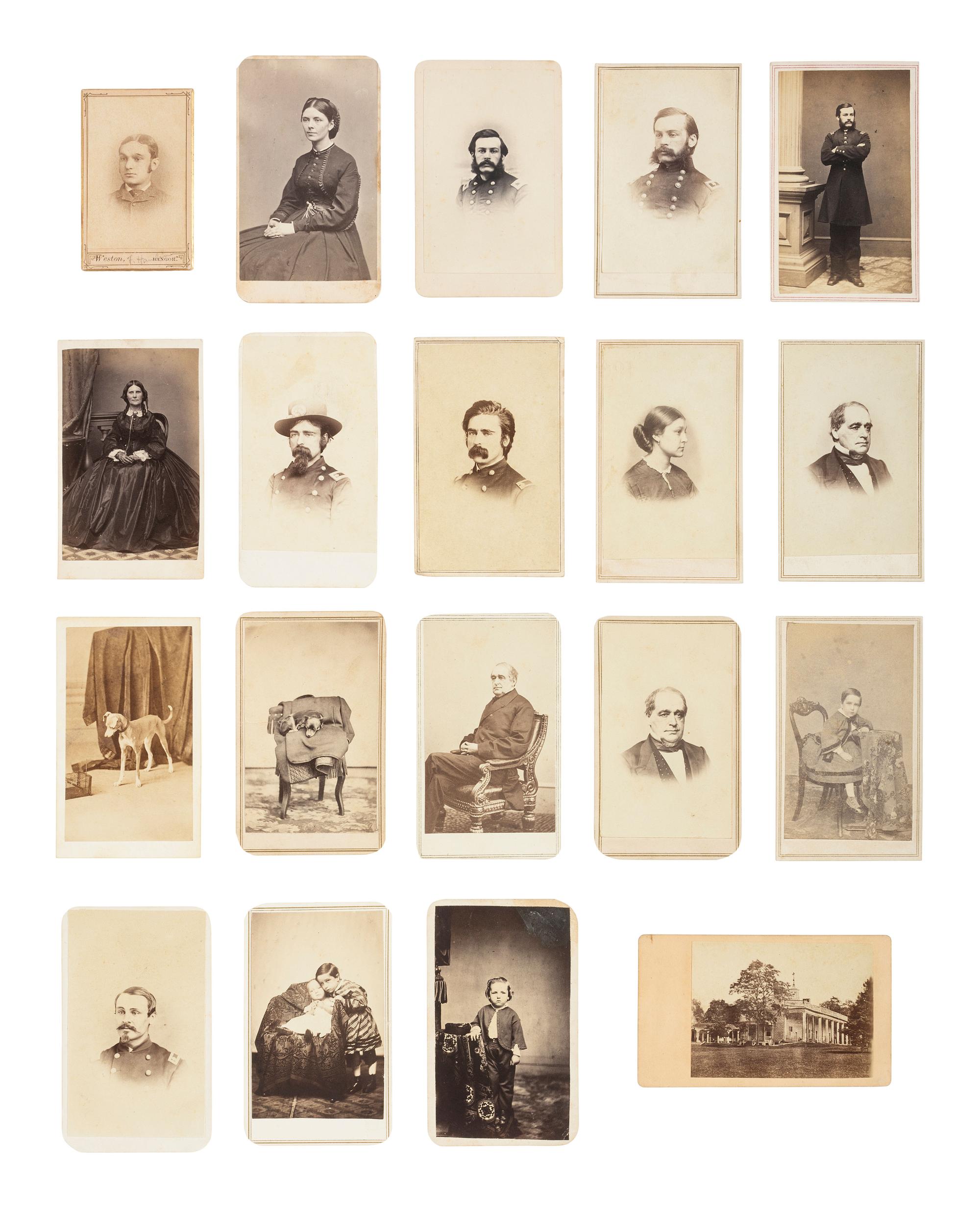 [CIVIL WAR]. A large collection of CDVs descended directly in the family of Vice President Hannibal Hamlin, incl. portraits of Hamlin family members, Civil War officers, politicians, artists, and celebrities.