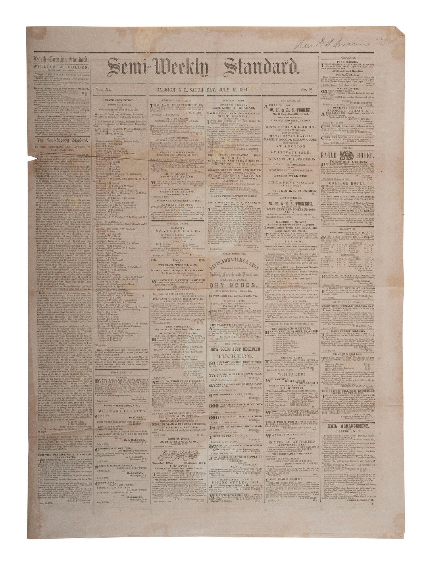 [CIVIL WAR]. 4 war-date newspapers, incl. capture of Fort Sumter and Lee's surrender at Appomattox.
