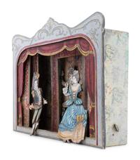 Two Italian Painted and Decoupage Commedia Dell'Arte Dioramas