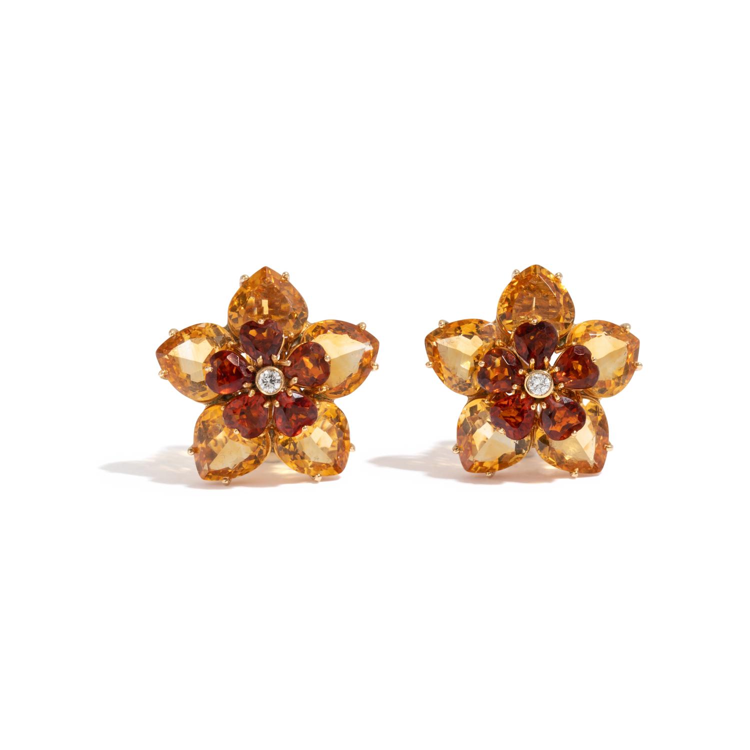CITRINE AND DIAMOND FLOWER CLIP EARRINGS