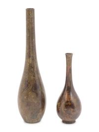 Two Japanese Bronze Bottle Vases