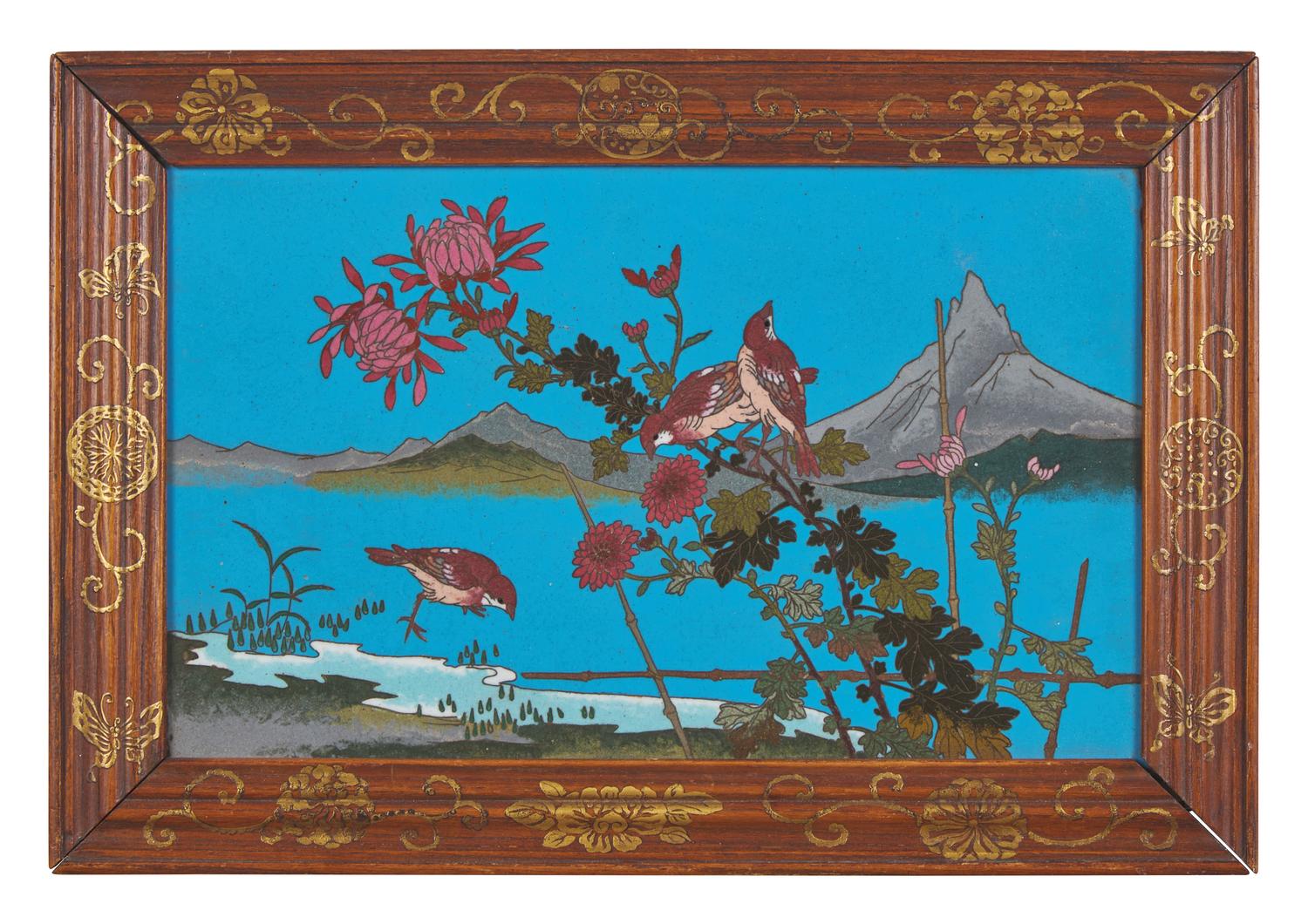A Japanese Framed Cloisonné "Birds" Panel