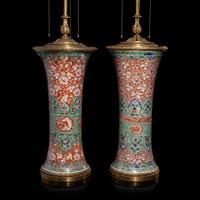 An Associated Pair of Chinese Famille Verte 'Flowers' Porcelain Gu Vases, 18th/19th Century — 清中期 五彩纏枝花卉紋觚一對