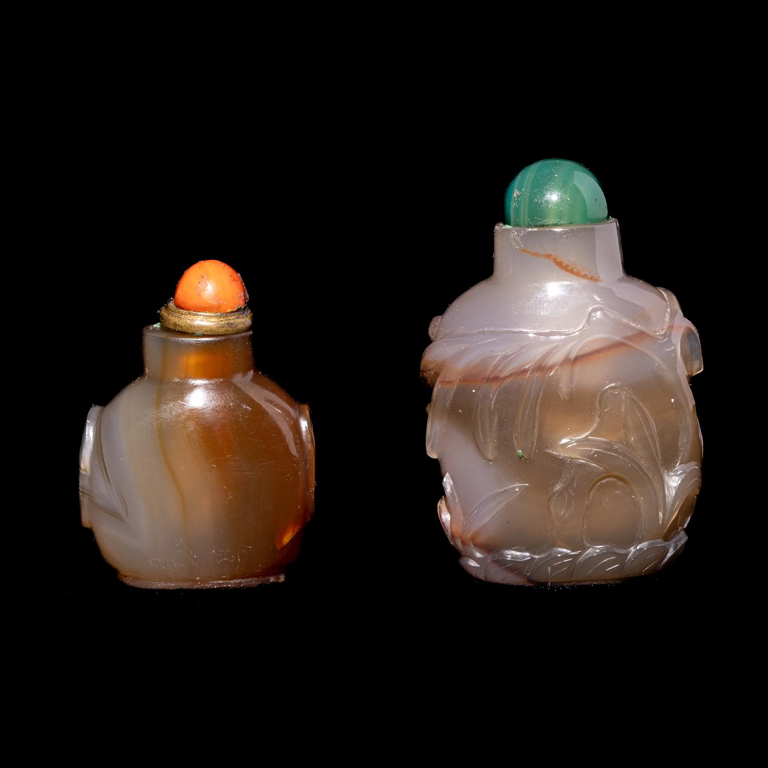 Two Chinese Banded Agate Snuff Bottles