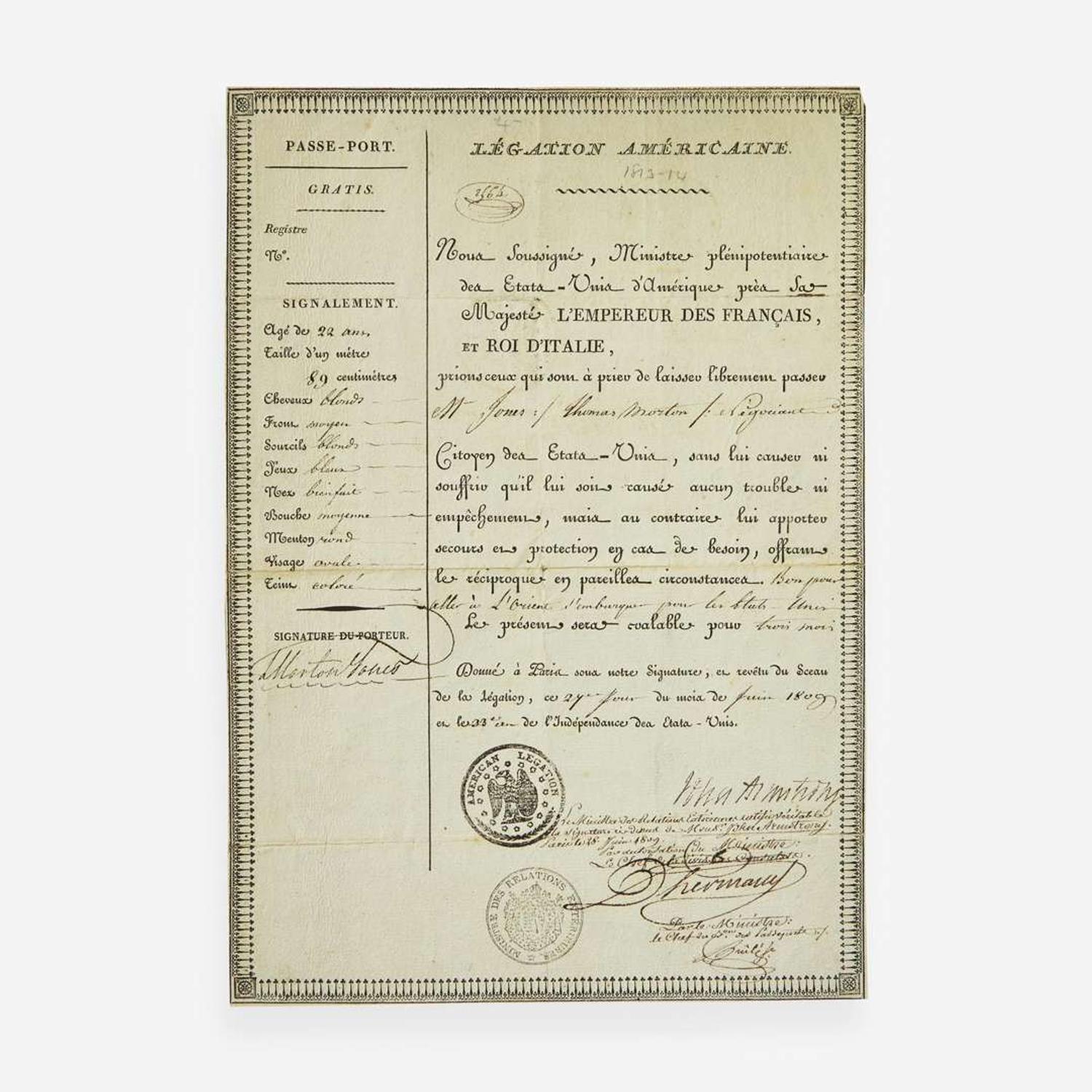 [Americana] [Louisiana Purchase] Armstrong, John Partially-Printed Second Bill of Exchange, signed