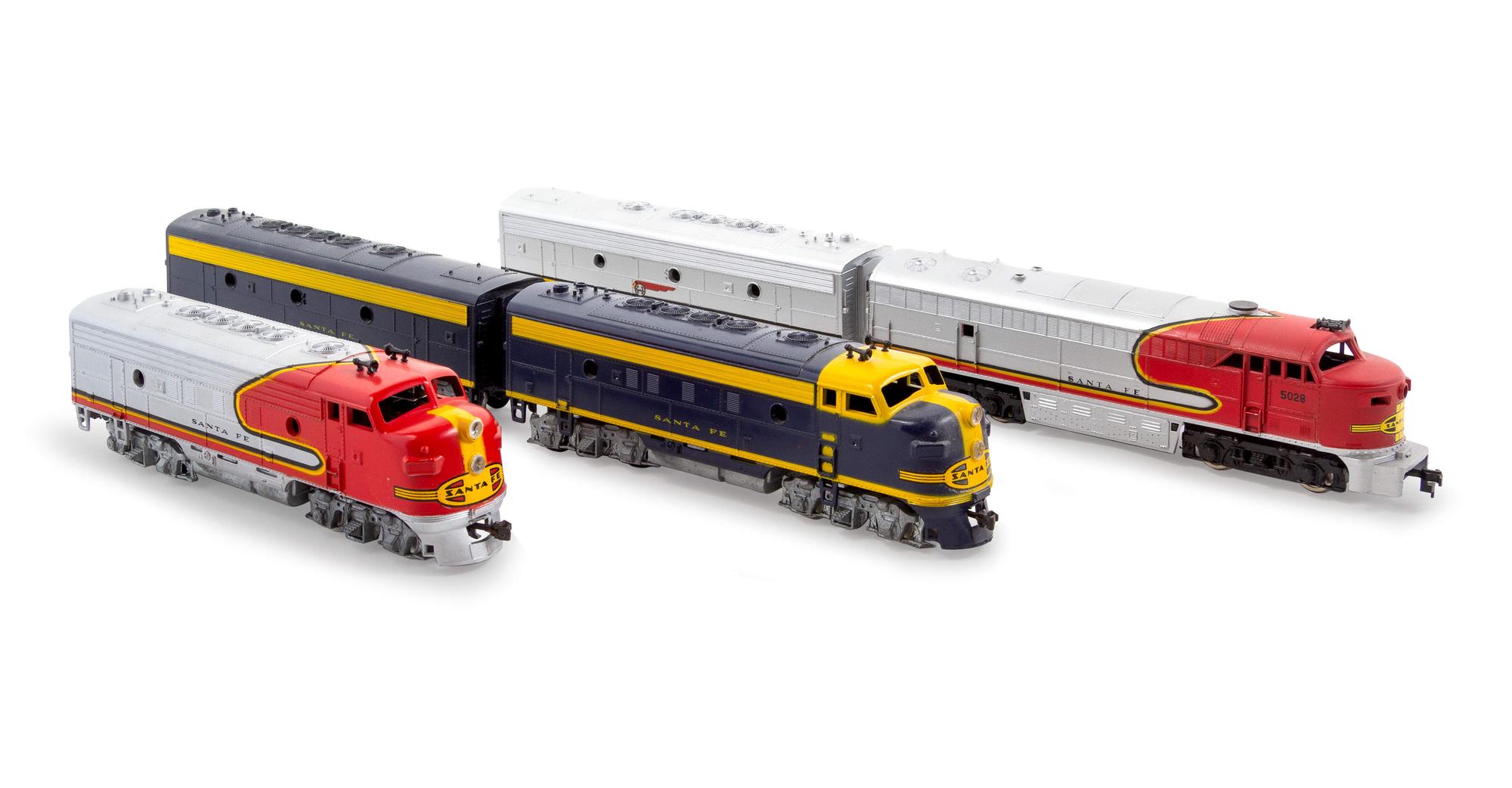 A Group of Three Polychrome HO-Gauge Santa Fe Railroad Diesel Locomotives