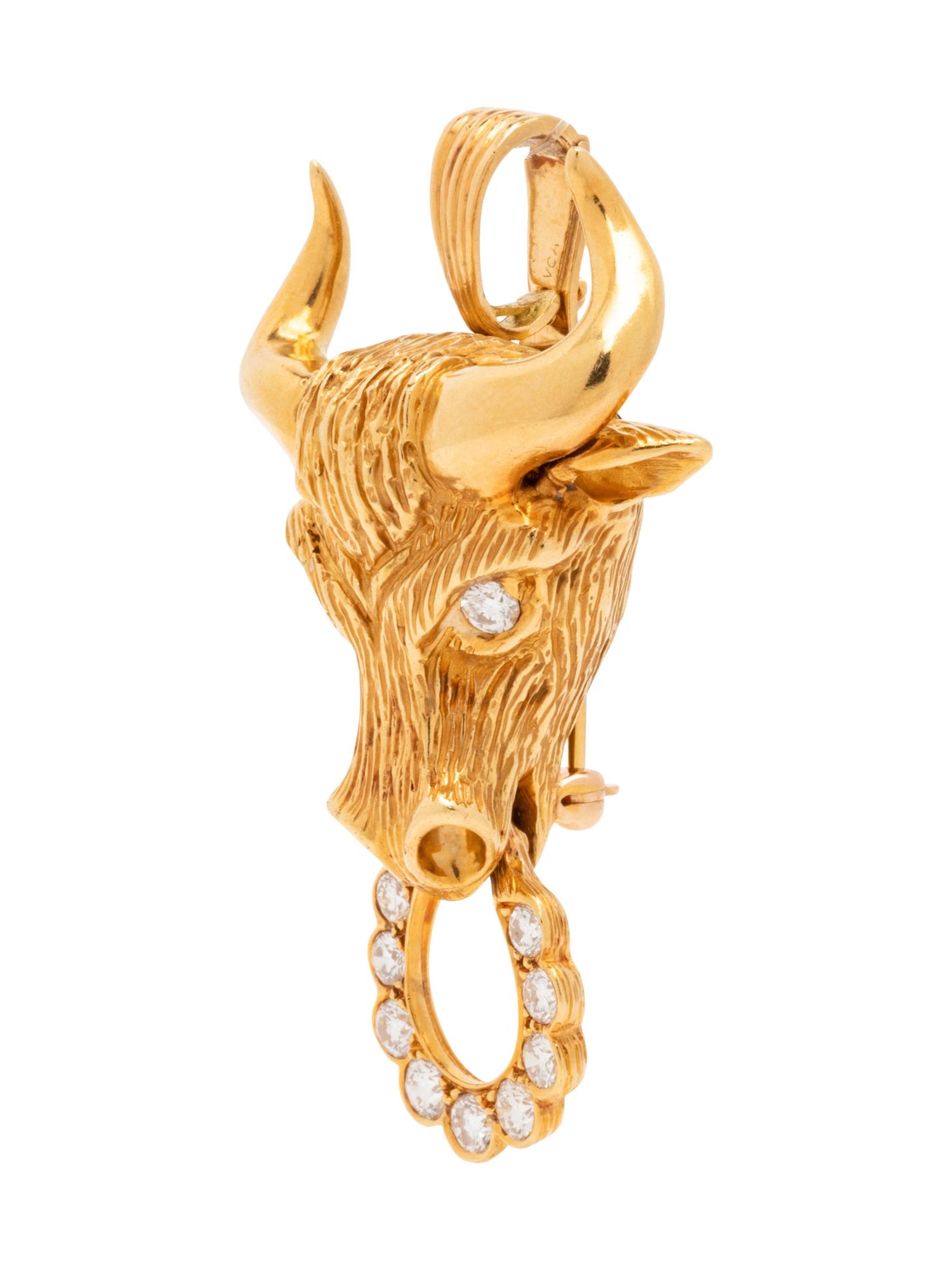 Van Cleef & Arpels, Gold and Diamond Bull's Head Pendant/Brooch