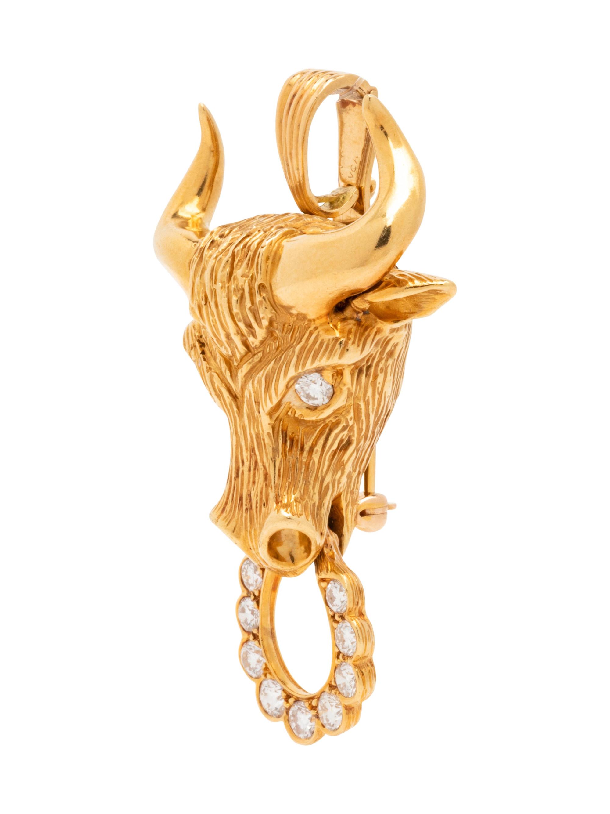 Van Cleef & Arpels, Gold and Diamond Bull's Head Pendant/Brooch