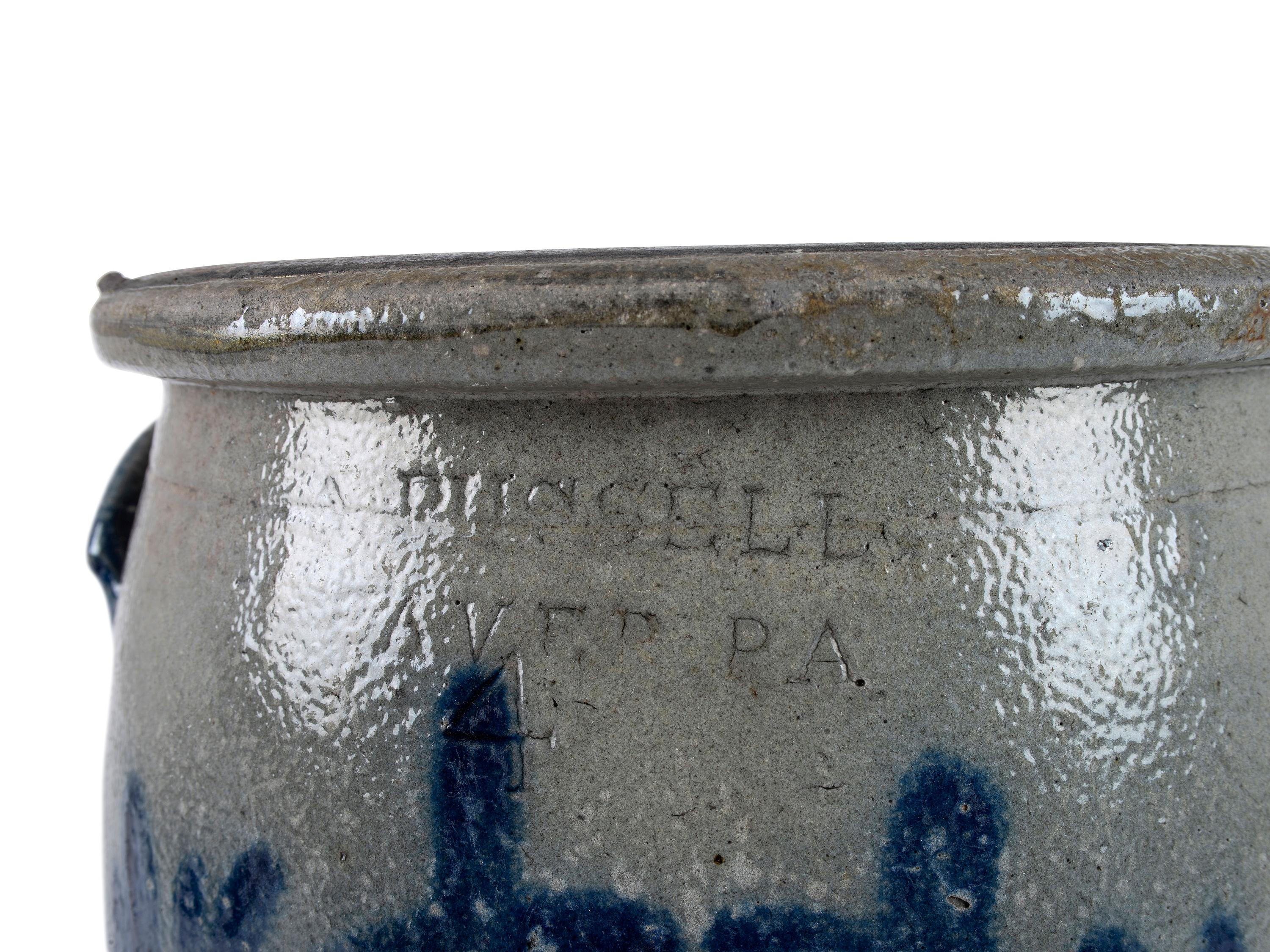 A Cobalt Decorated Four Gallon Stoneware Crock