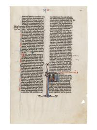 JOHANNES GRUSCH ATELIER (active Paris, c. 1235–1270) A leaf from the “Josephinum” Bible, with a historiated initial ‘P’ of Saint Peter holding a key, in Latin, illuminated manuscript on parchment [France, Paris, c. 1250]