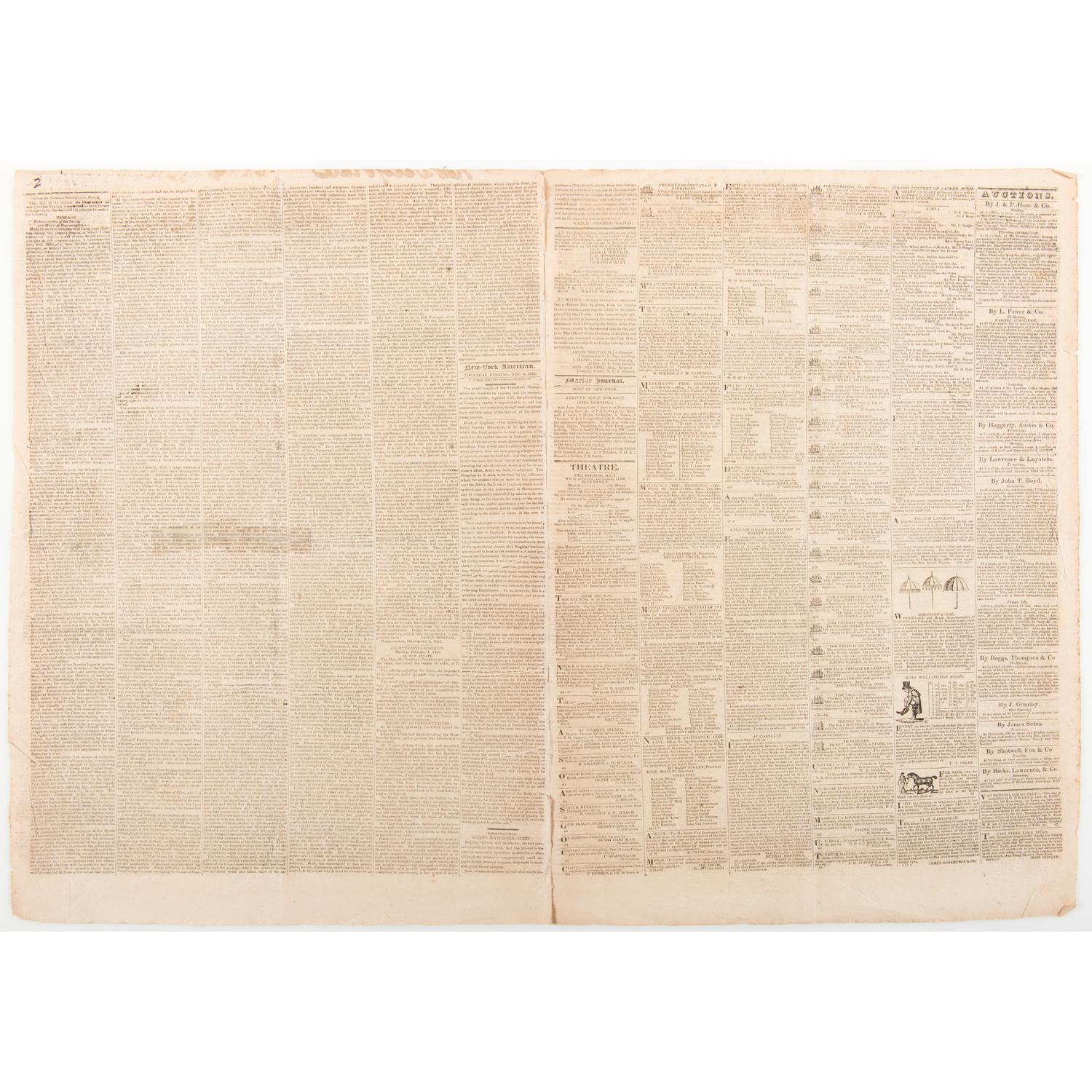 John Quincy Adams' Personal Issue of the New York American Featuring his Monroe Doctrine