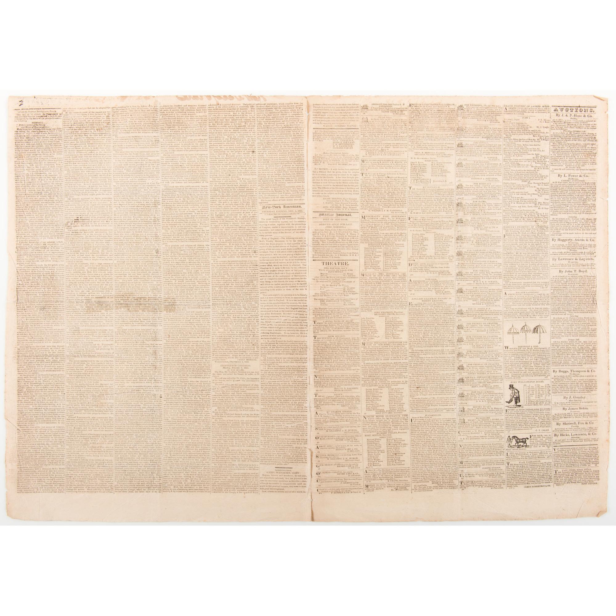 John Quincy Adams' Personal Issue of the New York American Featuring his Monroe Doctrine