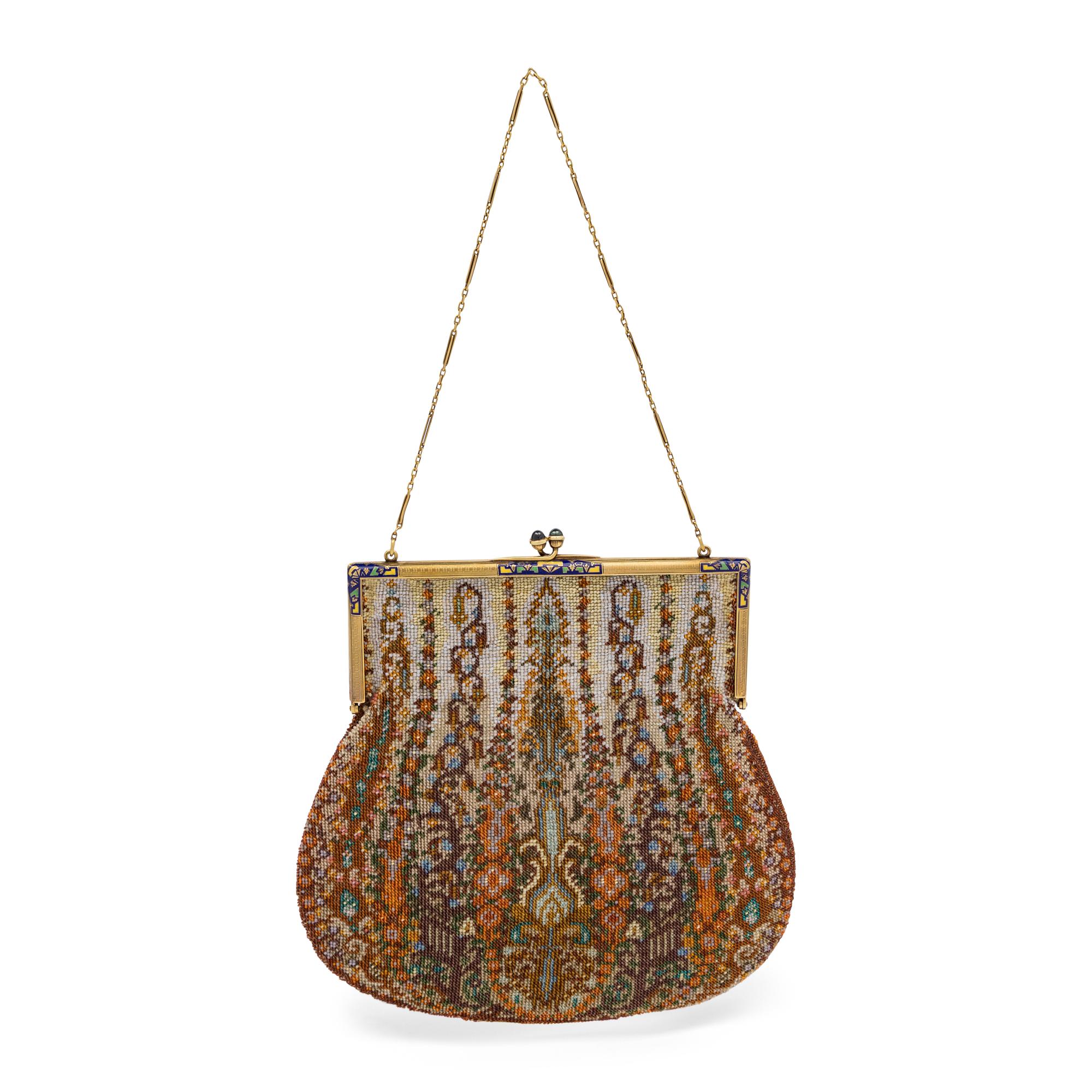 Tiffany & Co., 14k Gold & Beadwork Purse, c. 1920's