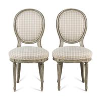 A Pair of Louis XVI Style Blue-Painted Side Chairs