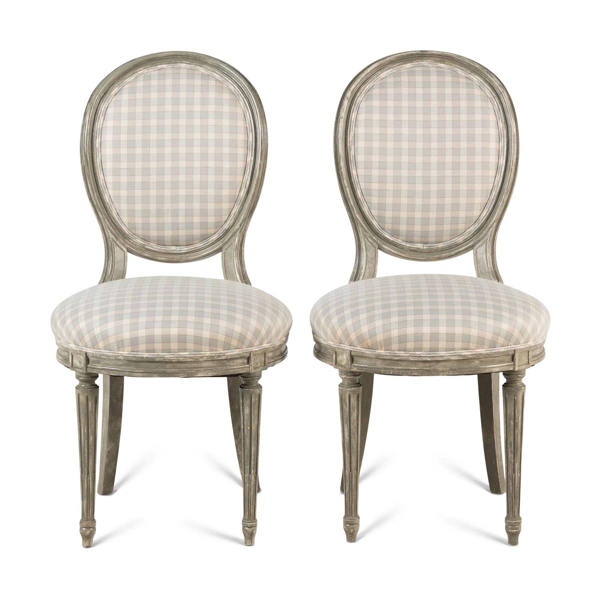 A Pair of Louis XVI Style Blue-Painted Side Chairs
