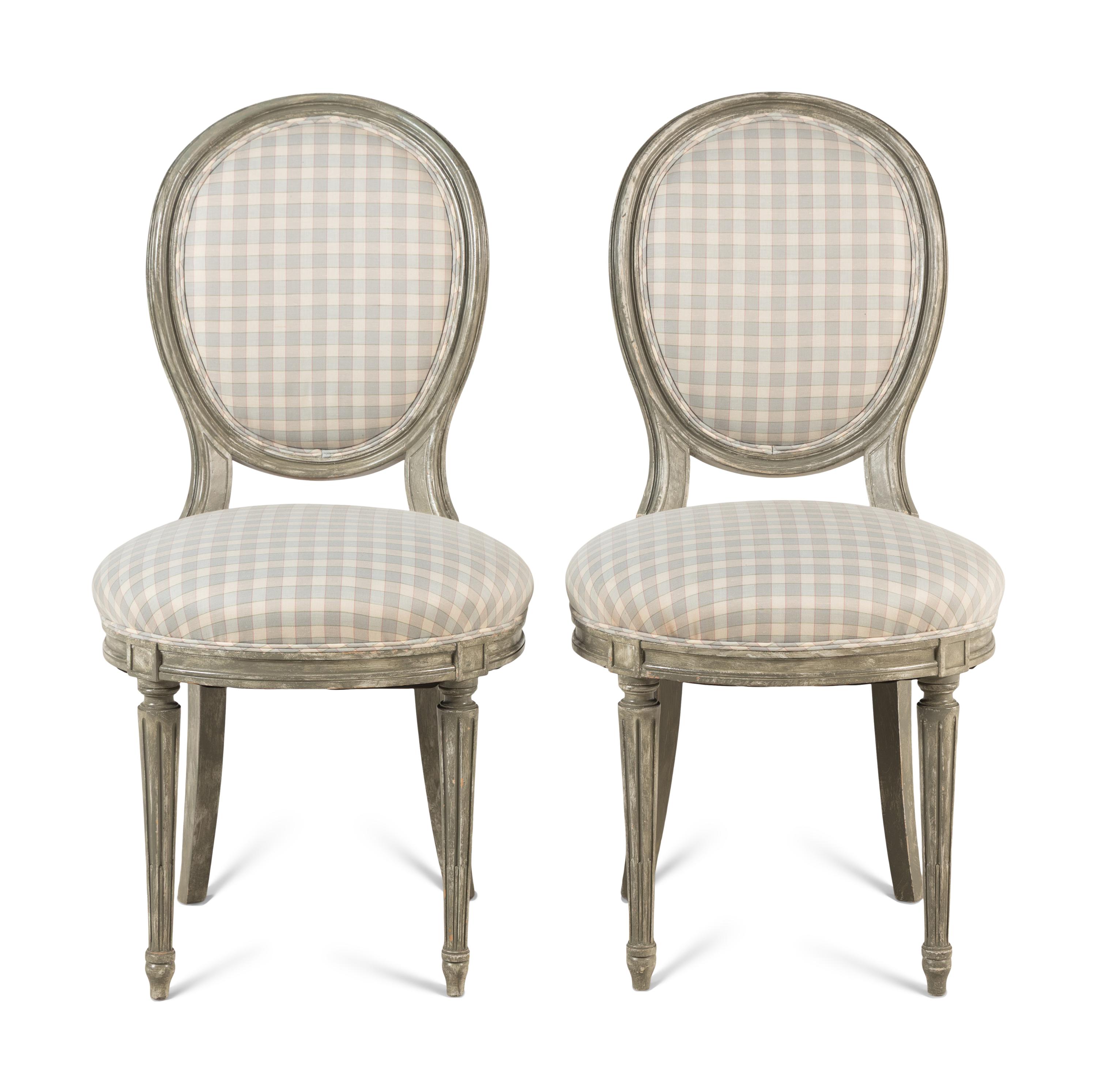 A Pair of Louis XVI Style Blue-Painted Side Chairs