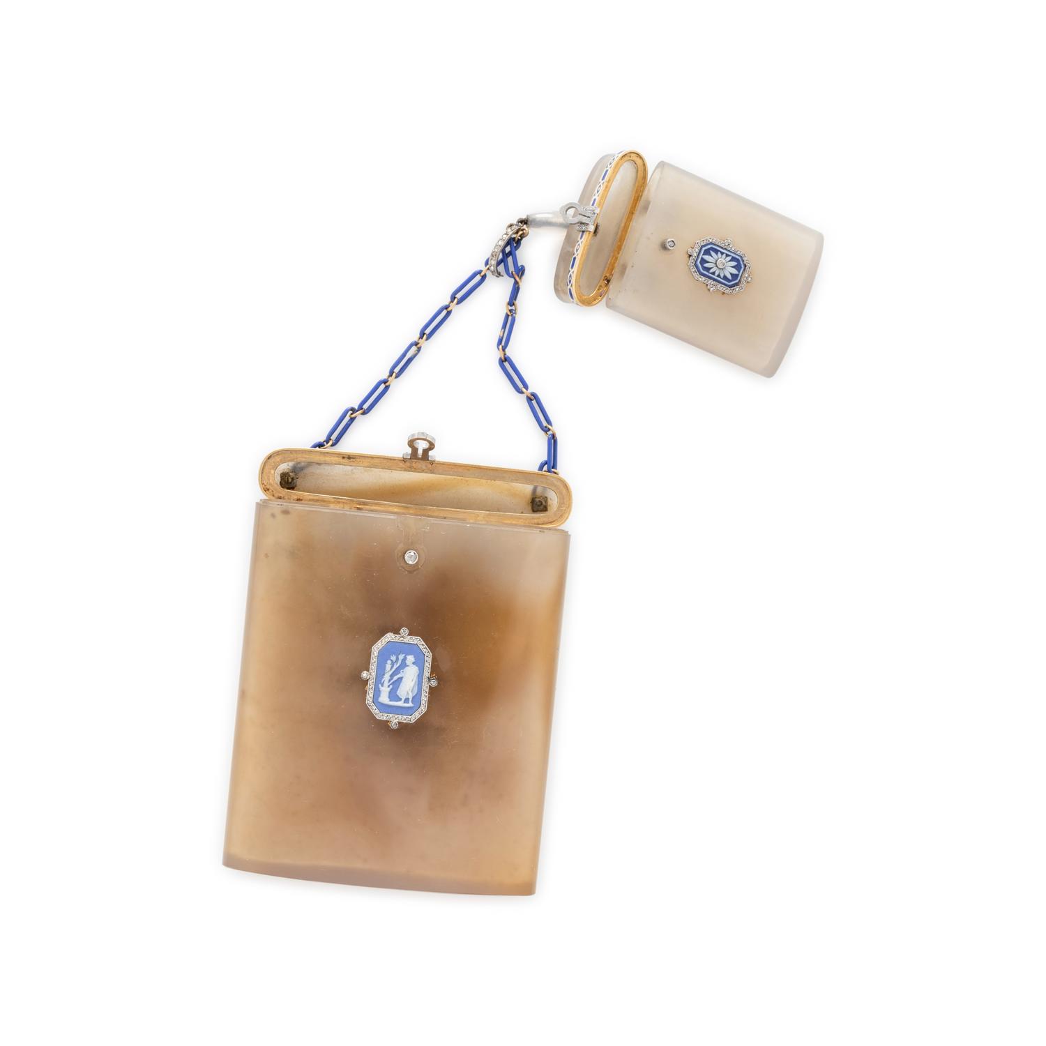 FRENCH, ANTIQUE, CARVED AGATE CIGARETTE CASE AND MATCH SAFE