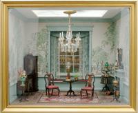 A Narcissa Thorne Shadow Box Diorama of an English Parlor, Height 14 1/4 x width 17 1/2 x depth 14 1/2 inches.
