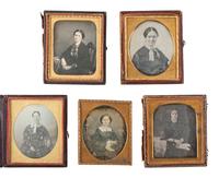 35 sixth plate daguerreotypes featuring women of varying ages.