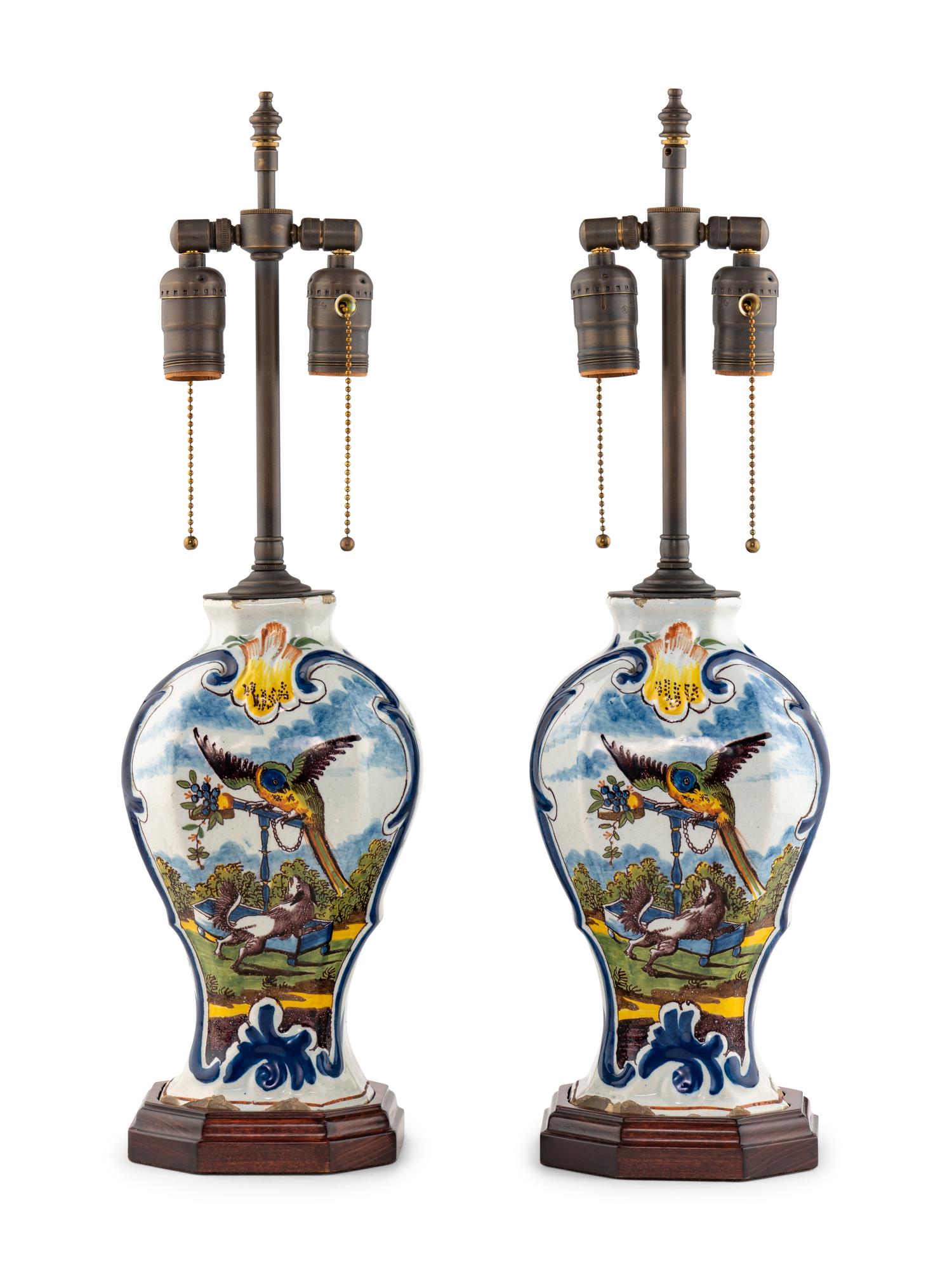 Dutch Delft Vase Mounted Lamps