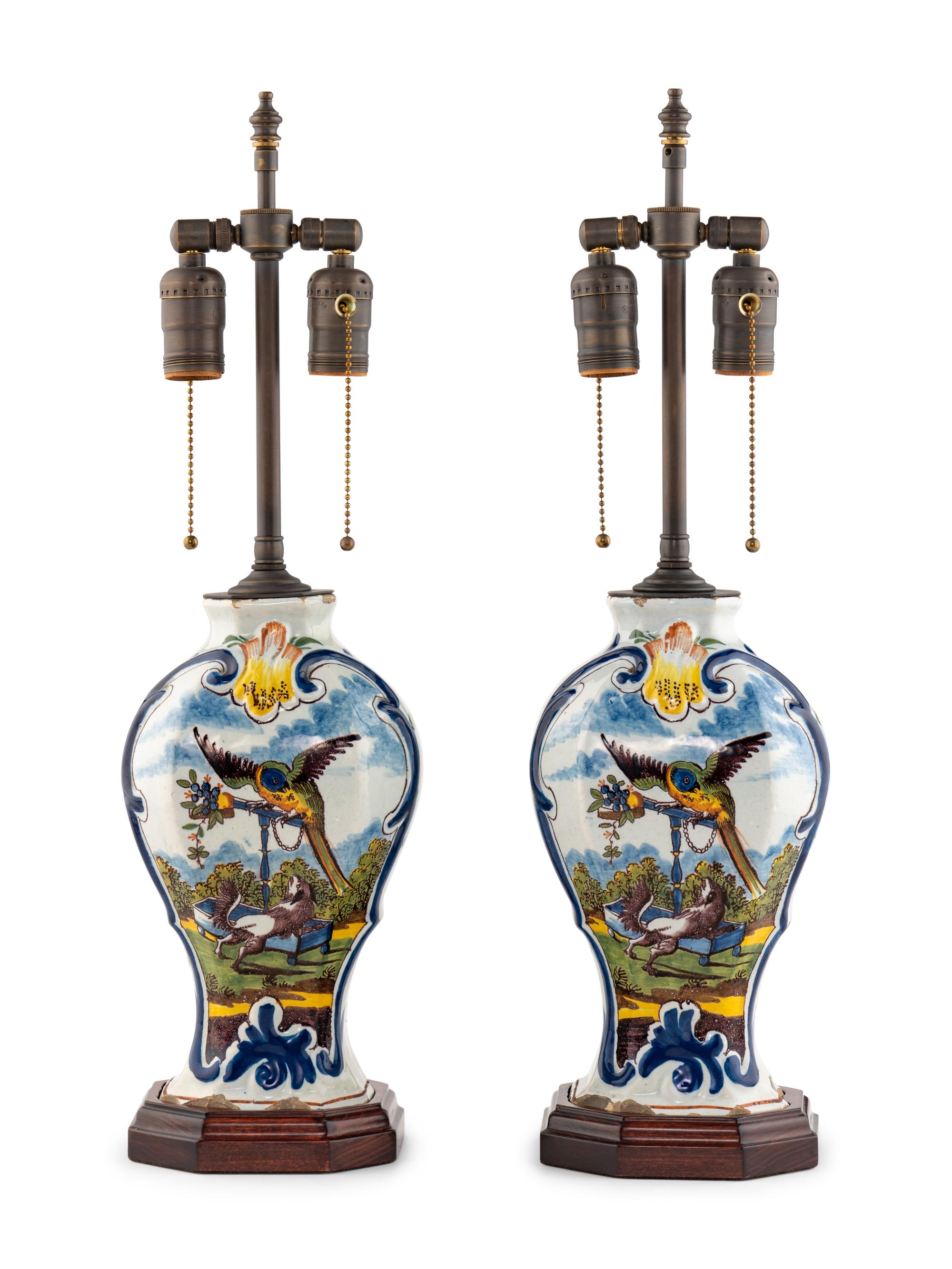 Dutch Delft Vase Mounted Lamps
