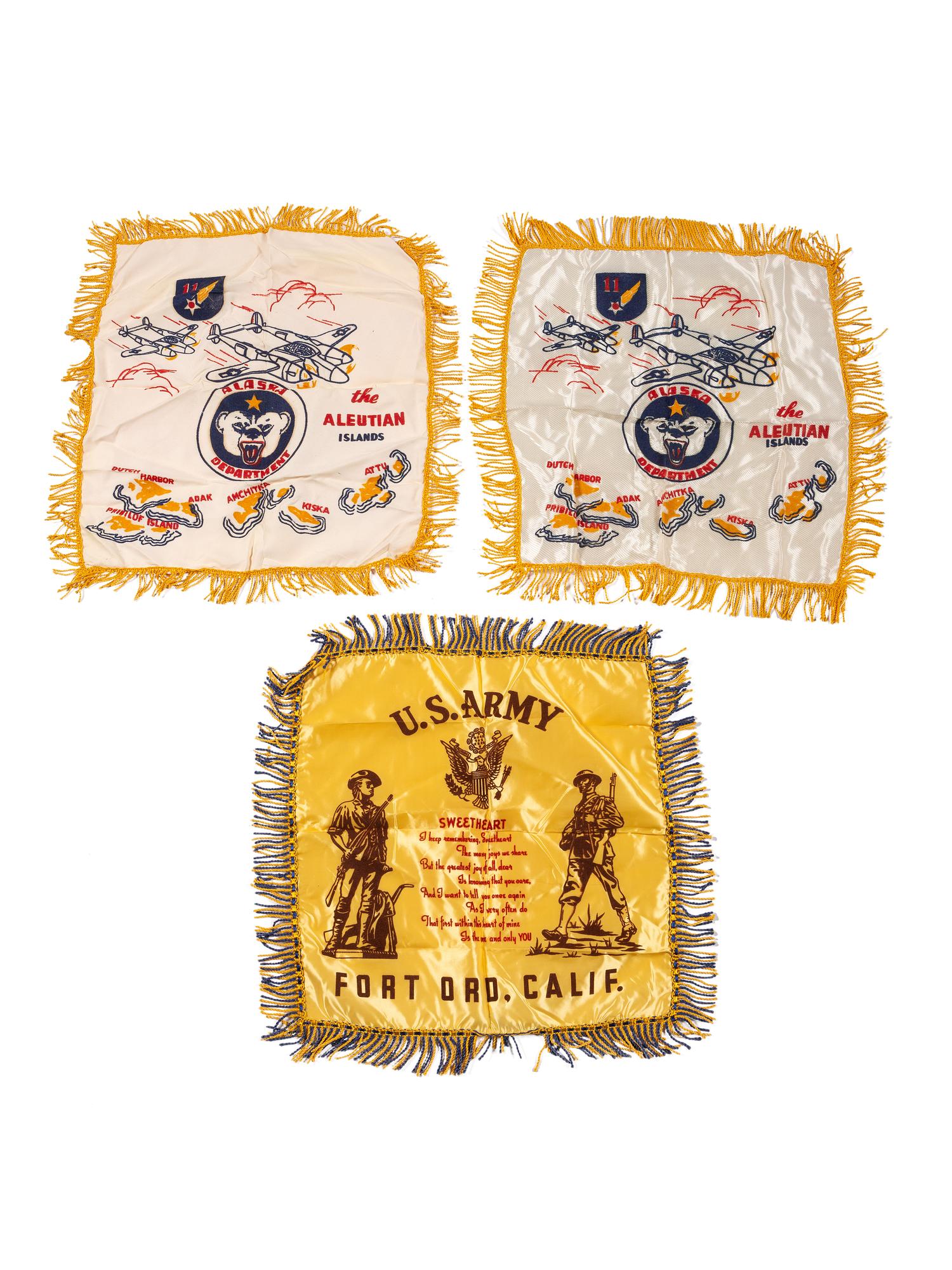 [WORLD WAR I & II - FLAGS & PATRIOTIC TEXTILES]. A group of patriotic textiles and accoutrements, including:
