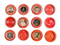 [EARLY PHOTOGRAPHY - UNION CASES]. A group of 7 red "oreo" cases containing assorted portraits, including:
