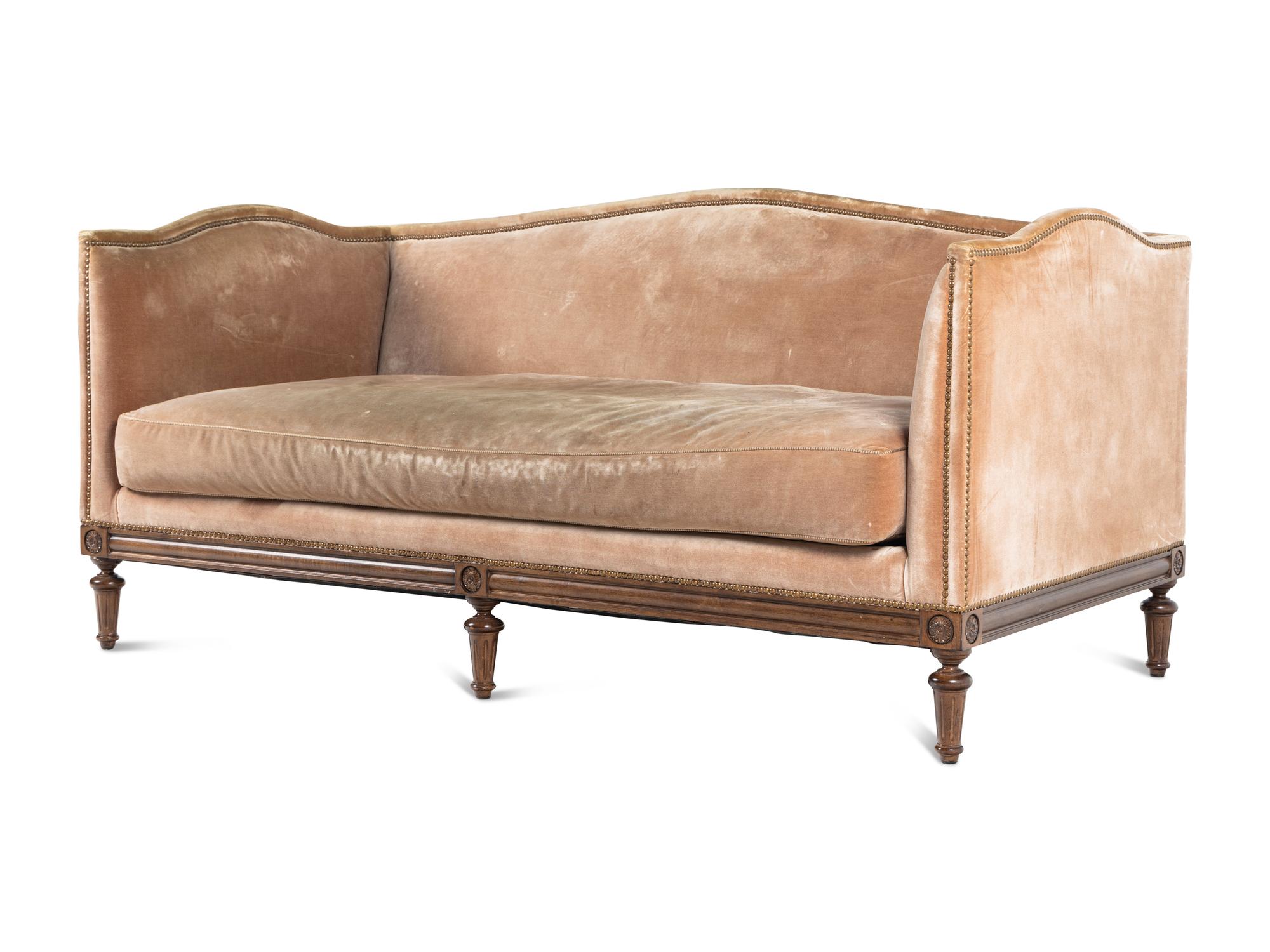 A Custom Louis XVI Style Velvet-Upholstered Sofa