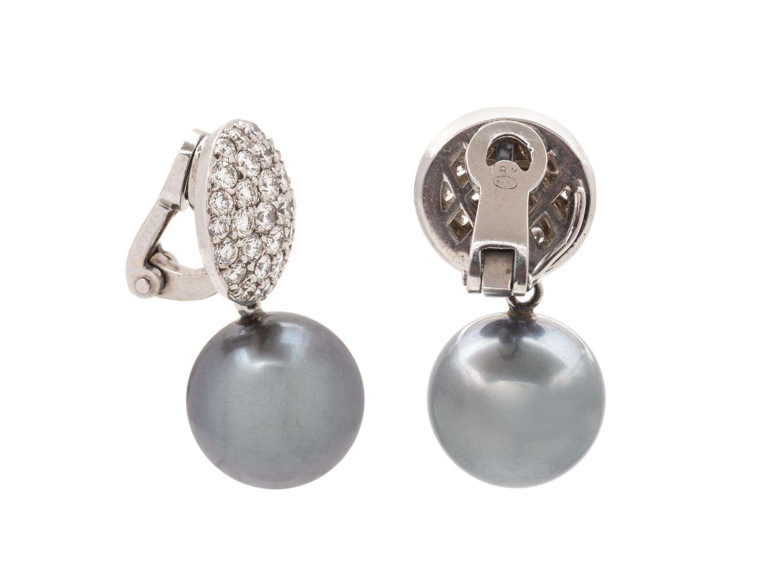 CULTURED TAHITIAN PEARL AND DIAMOND CONVERTIBLE EARCLIPS