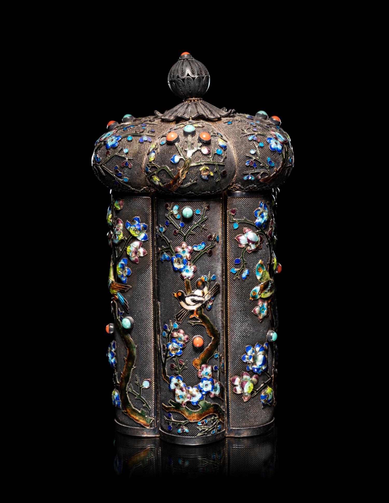 A Chinese Enameled on Silver Filigree Covered Box