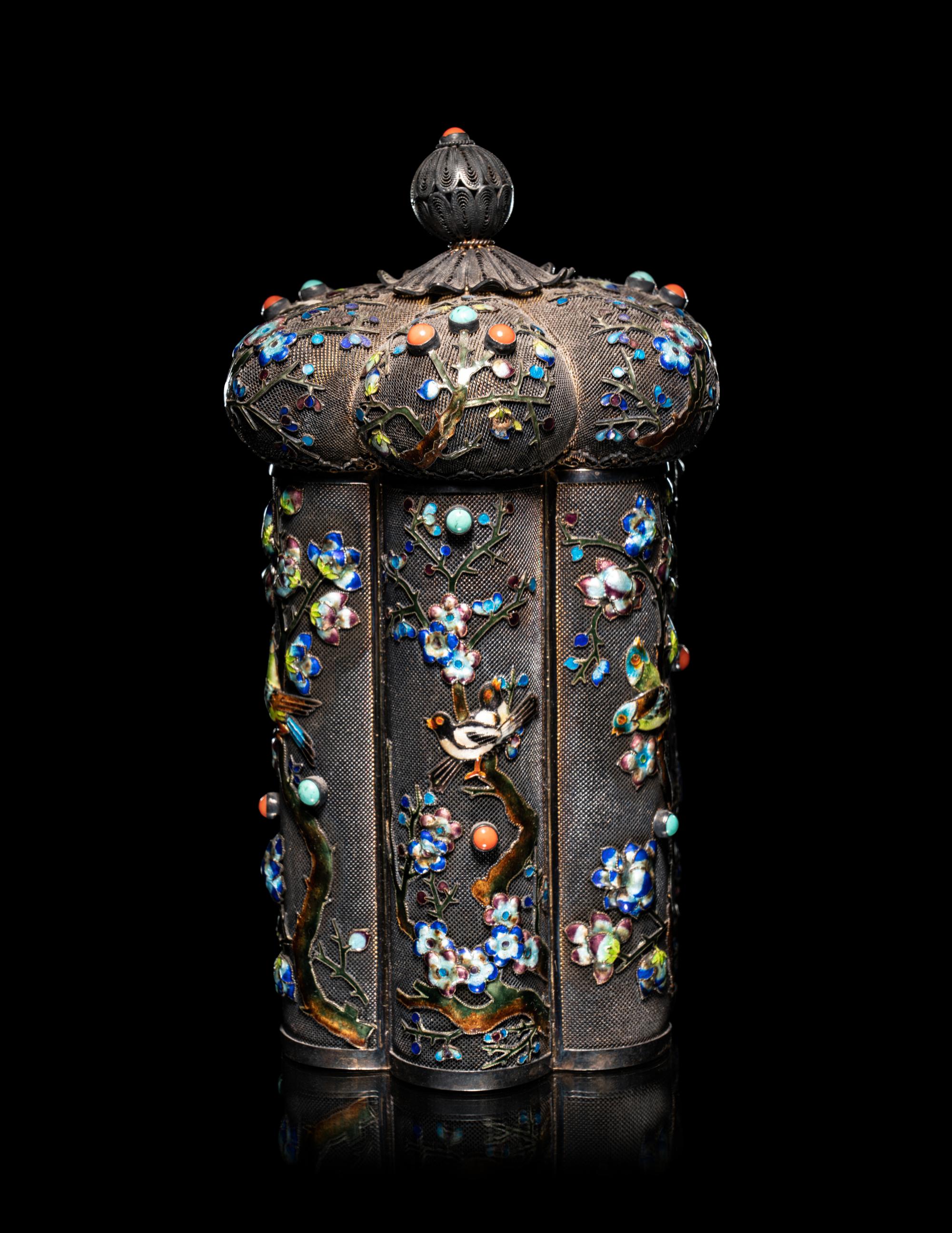 A Chinese Enameled on Silver Filigree Covered Box