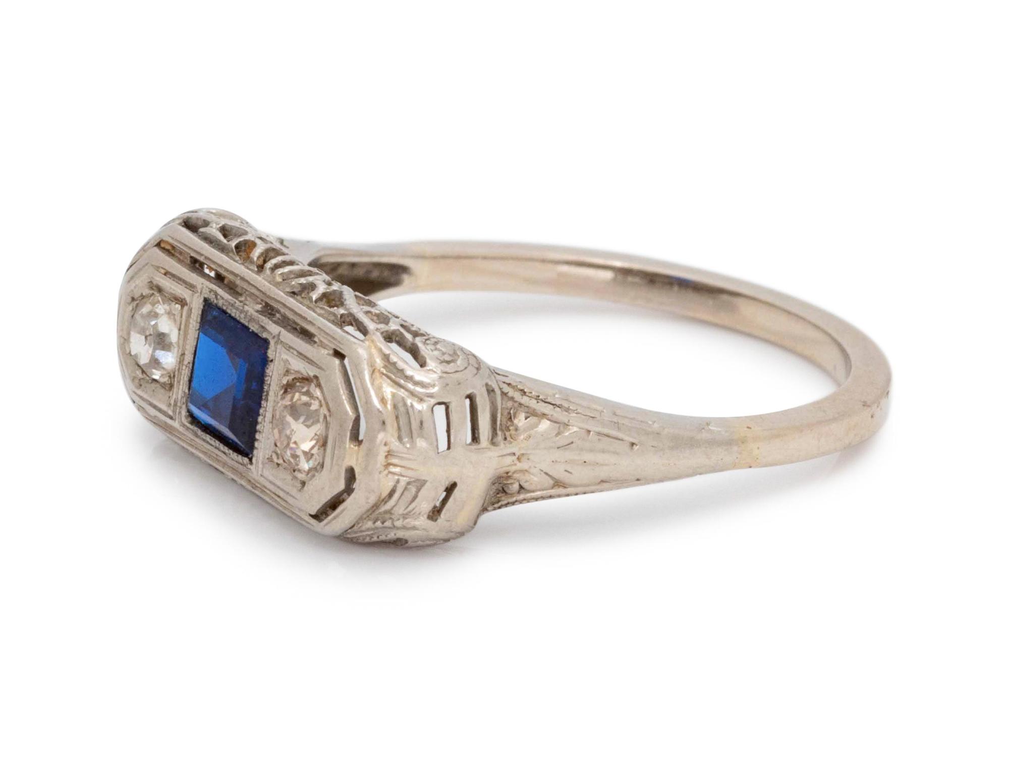 A White Gold, Diamond and Synthetic Sapphire Ring,