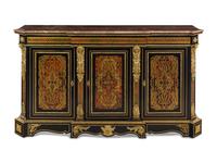 A Napoleon III Style Simulated Tortoiseshell and Brass Inlaid Marble-Top Sideboard