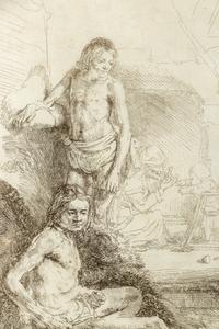 Nude Man Seated and Another Standing with a Woman and a Baby , ca. 1646