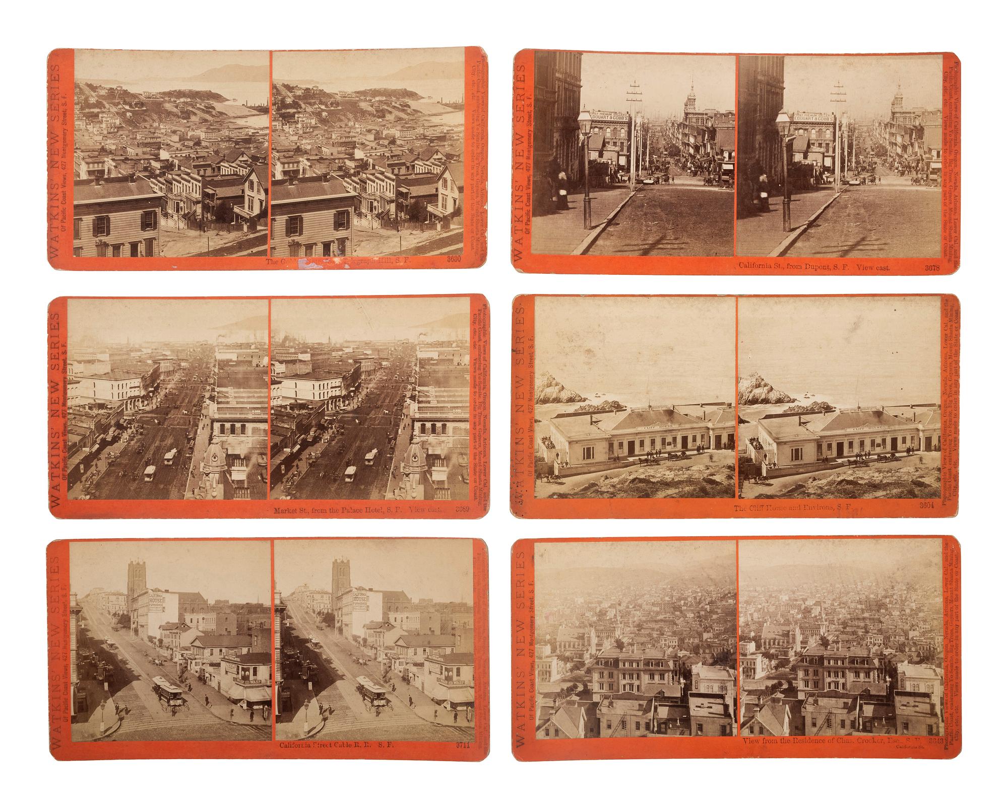 [WESTERN AMERICANA]. WATKINS, Carleton (1829-1916), photographer. A group of 17 stereoviews showing San Francisco and vicinity. San Francisco, CA.