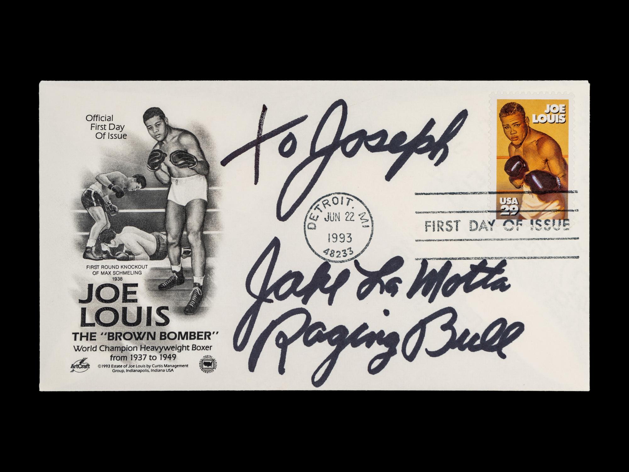 A Group of Sugar Ray Robinson, Jake LaMotta and Rocky Graziano Signed Autograph Items,